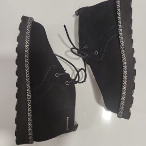 BearPaw Women's All Black Suede Leather Wool Blend Chukka Boots